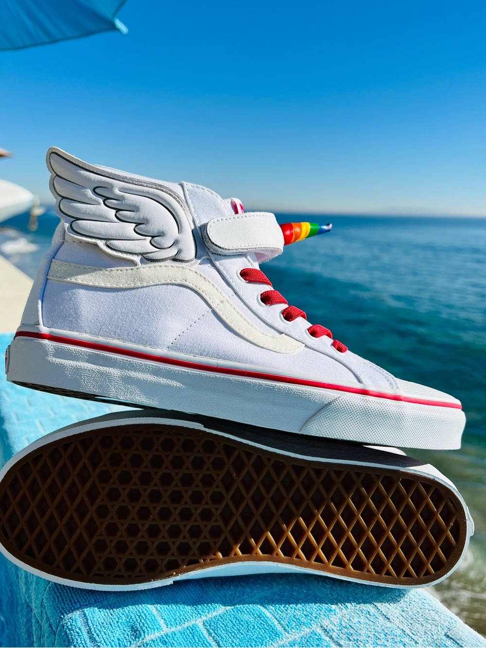 Vans Kids High-Top Unicorn Sneakers White with Red and Rainbow Accents